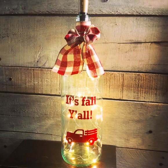 Handmade- ‘It’s Fall Y’all’ wine bottle lantern - Picture 1 of 14